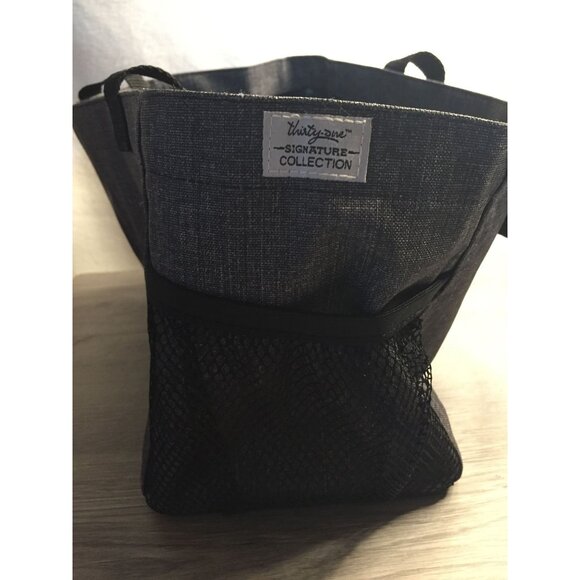 Thirty-One Bows & Brushes Grey Canvas Tote Bag Yellow & White Embroidery Pockets - Picture 8 of 11